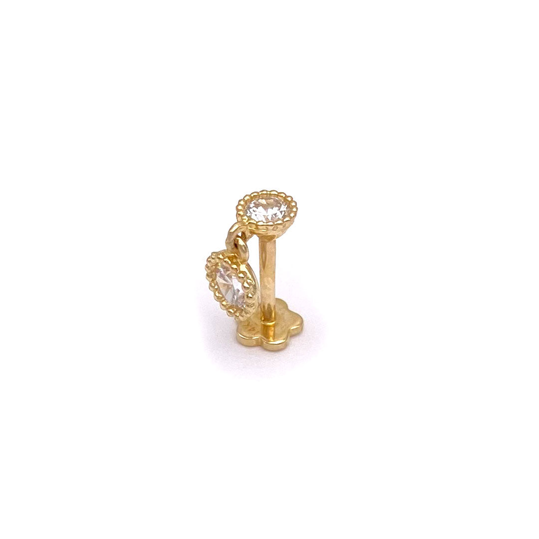 14k CZ Double Milgrain Round Hanging Internal Threaded Stud