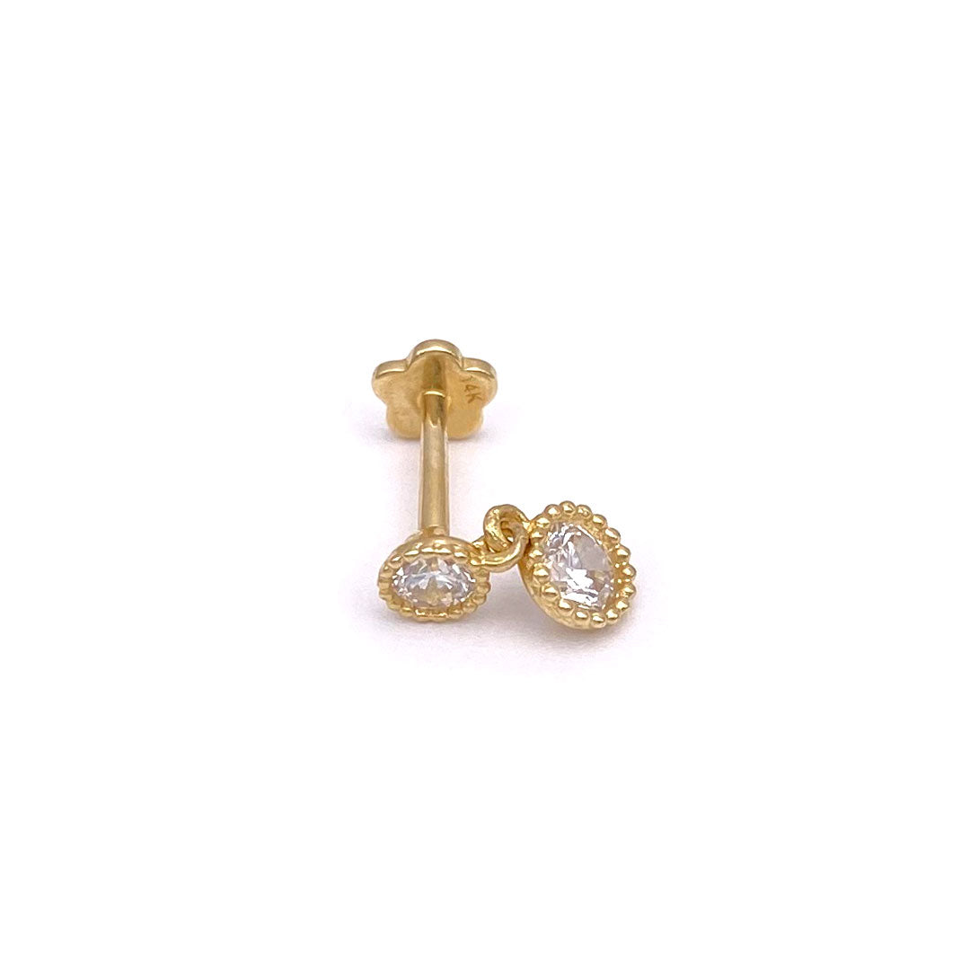 14k CZ Double Milgrain Round Hanging Internal Threaded Stud