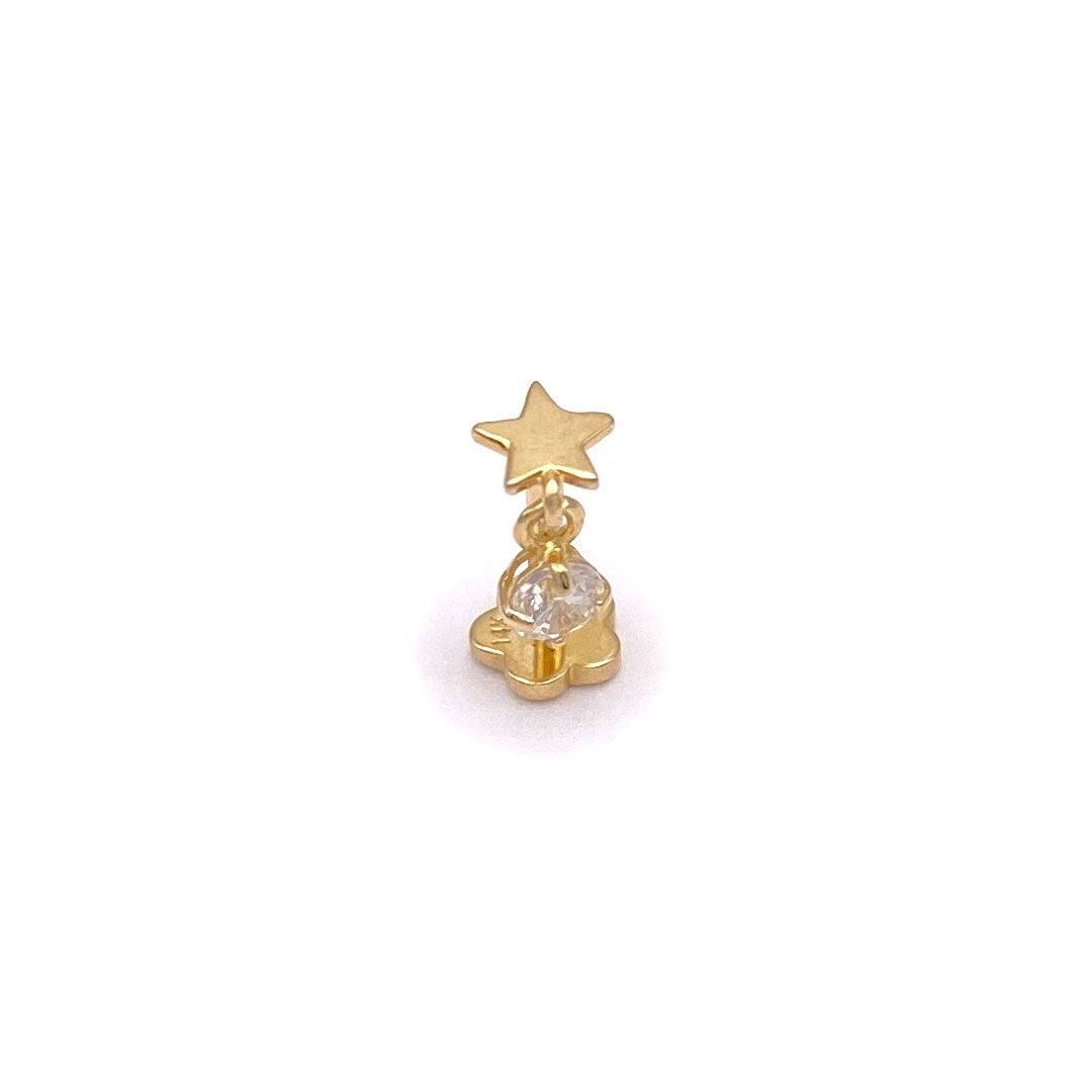 14k CZ Star & Hanging Stone Internal Threaded Stud