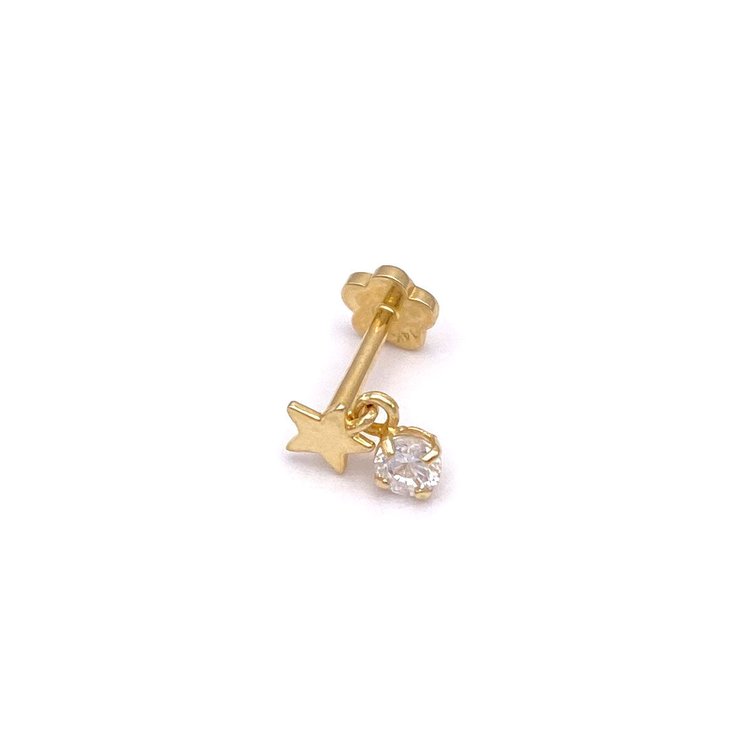 14k CZ Star & Hanging Stone Internal Threaded Stud