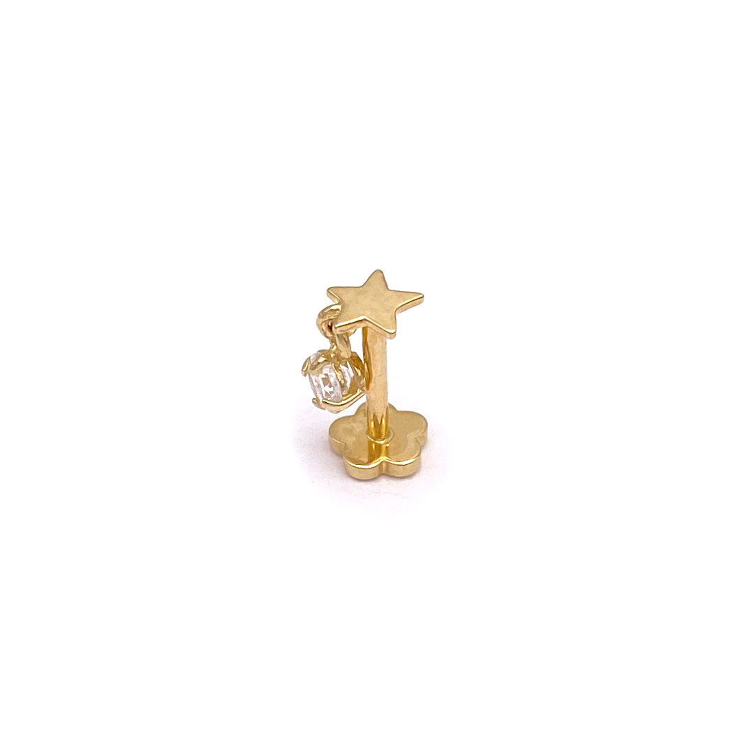 14k CZ Star & Hanging Stone Internal Threaded Stud