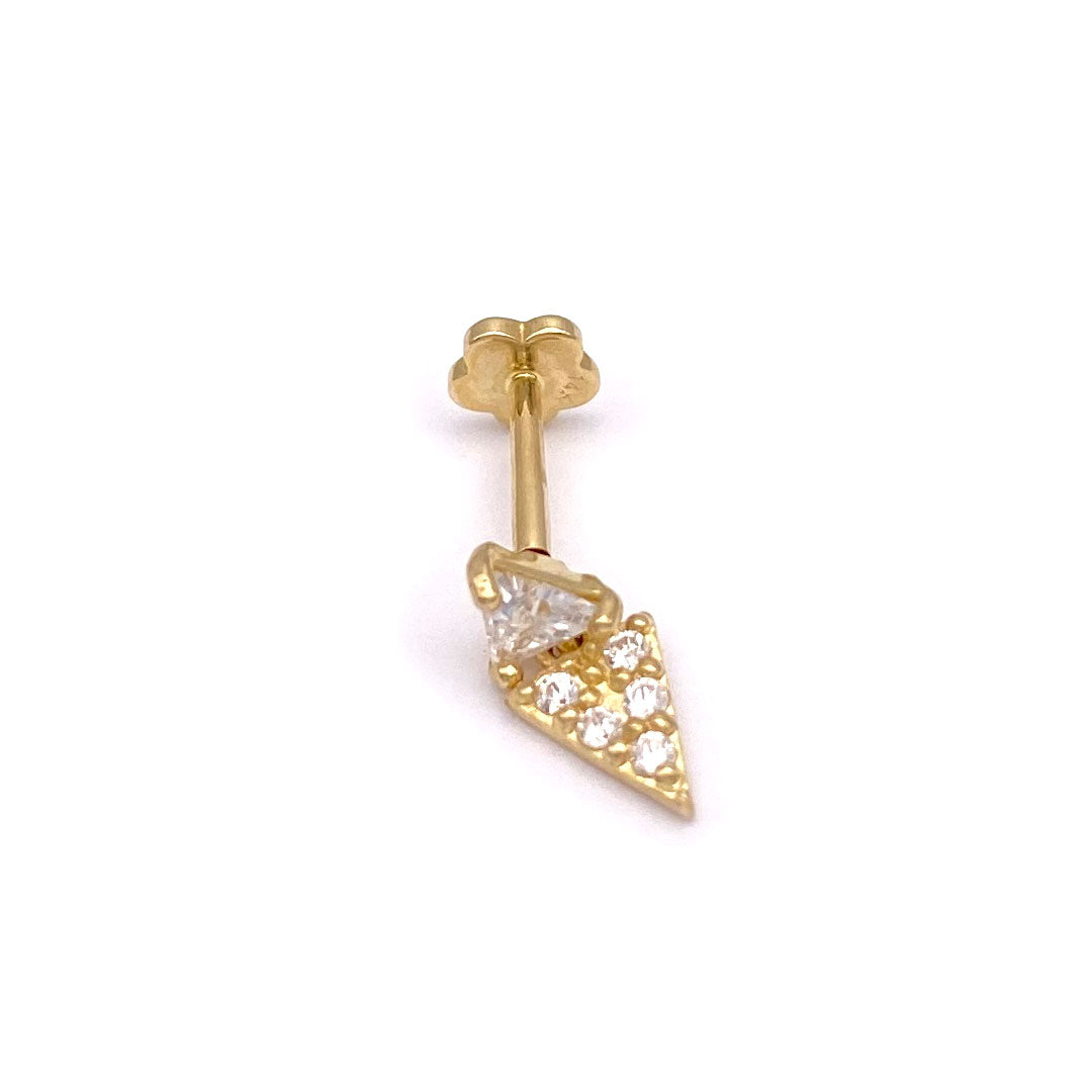 14k CZ Triangle Stone & Hanging Triangle Internal Threaded Stud