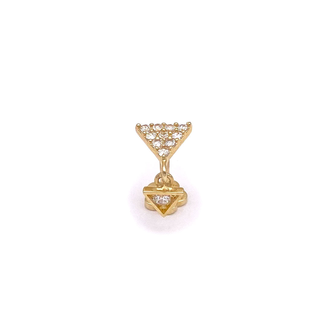 14k CZ Double Triangle Hanging Internal Threaded Stud