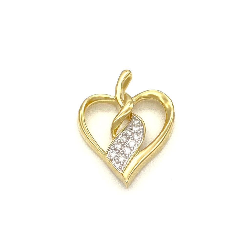 Diamond Heart Twist Pendant 10k Yellow Gold 0.12ct