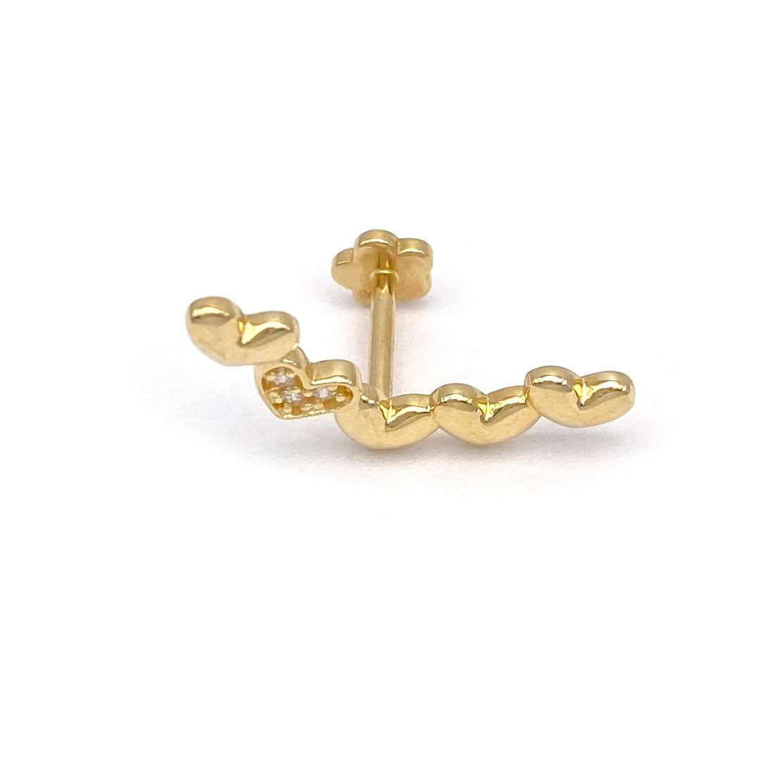 14k CZ Hearts Curve Internal Threaded Stud