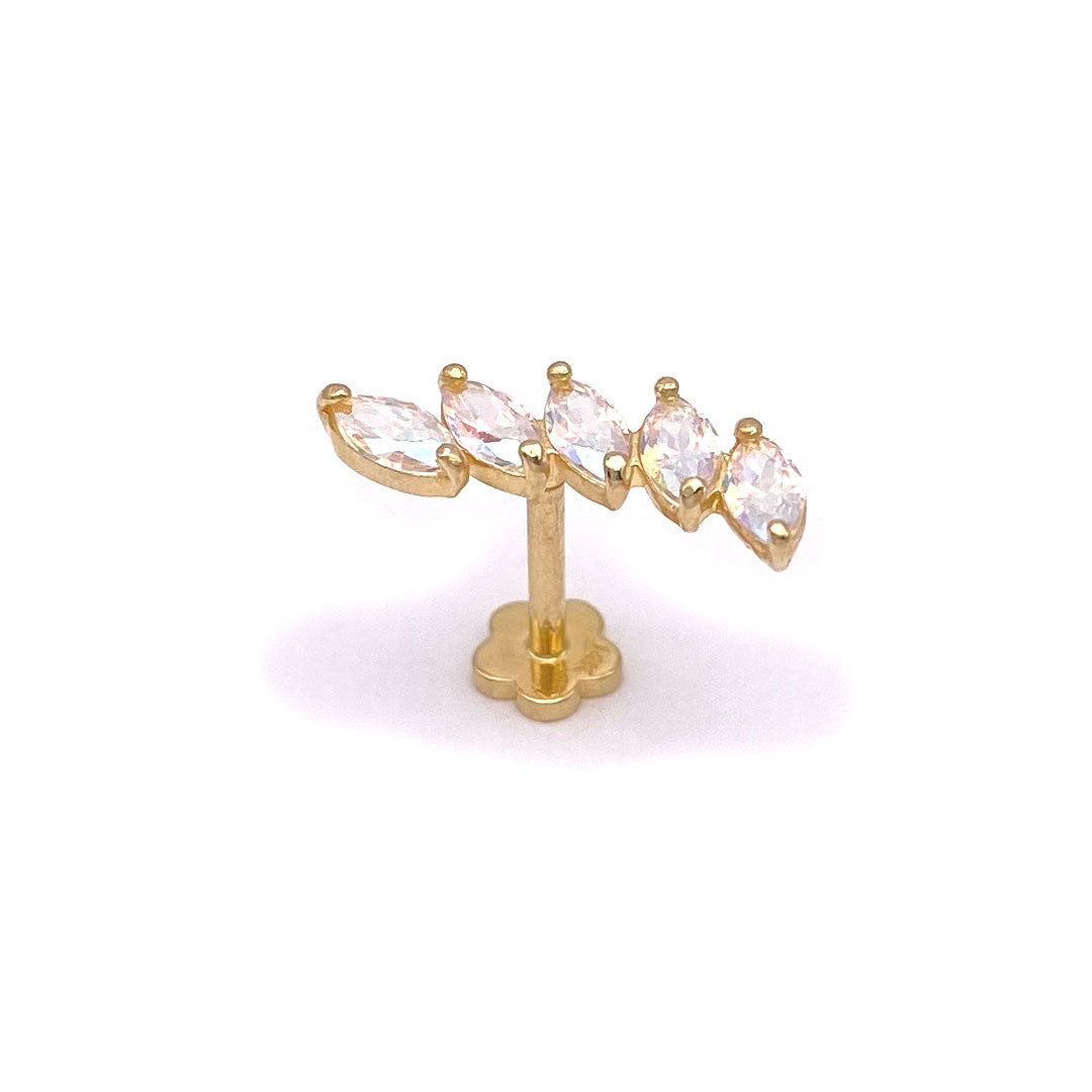 14k CZ Marquise Iridescent Internal Threaded Stud