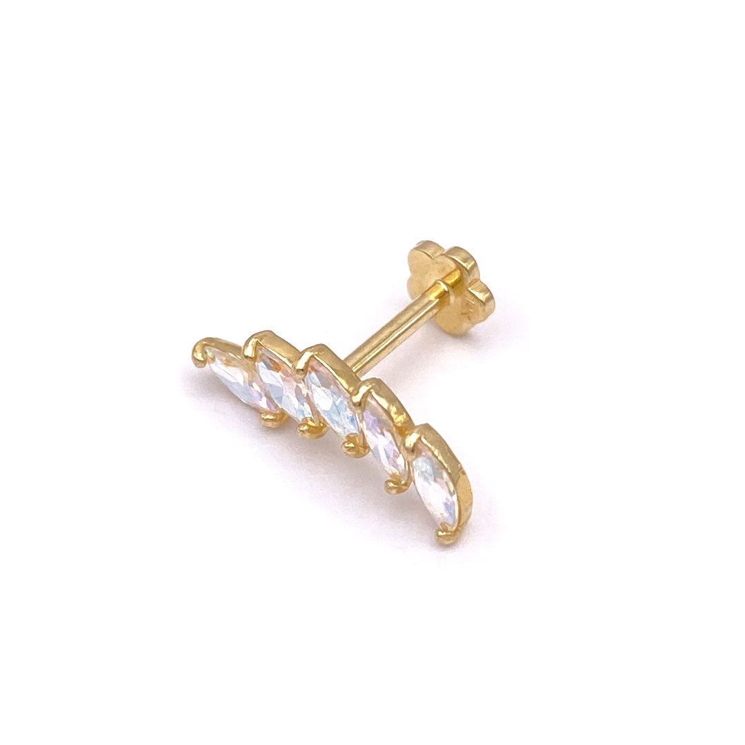 14k CZ Marquise Iridescent Internal Threaded Stud