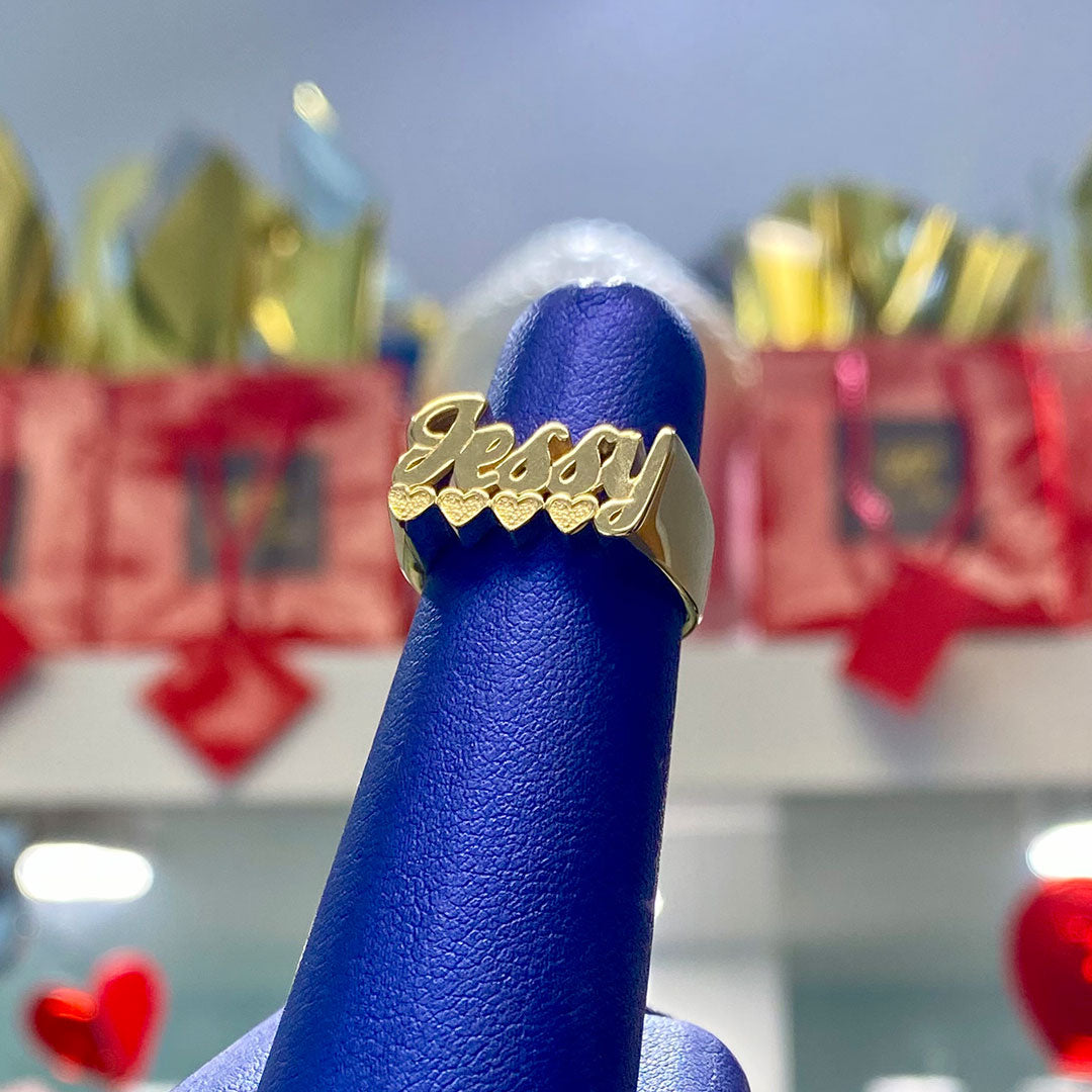 Personalized Cursive Name Ring with Heart Underline – Yellow Brick Empire