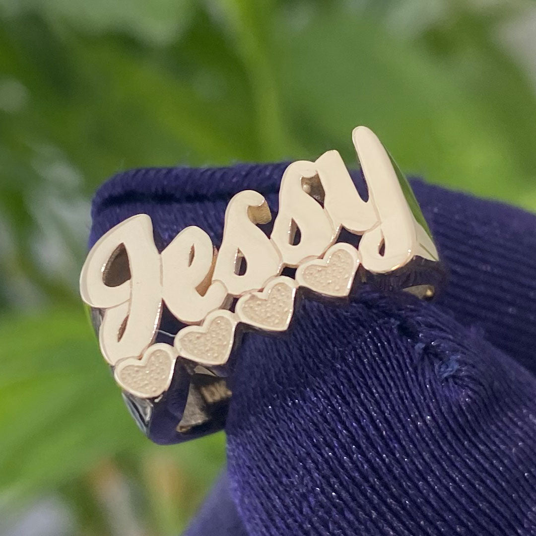 Personalized Cursive Name Ring with Heart Underline – Yellow Brick Empire