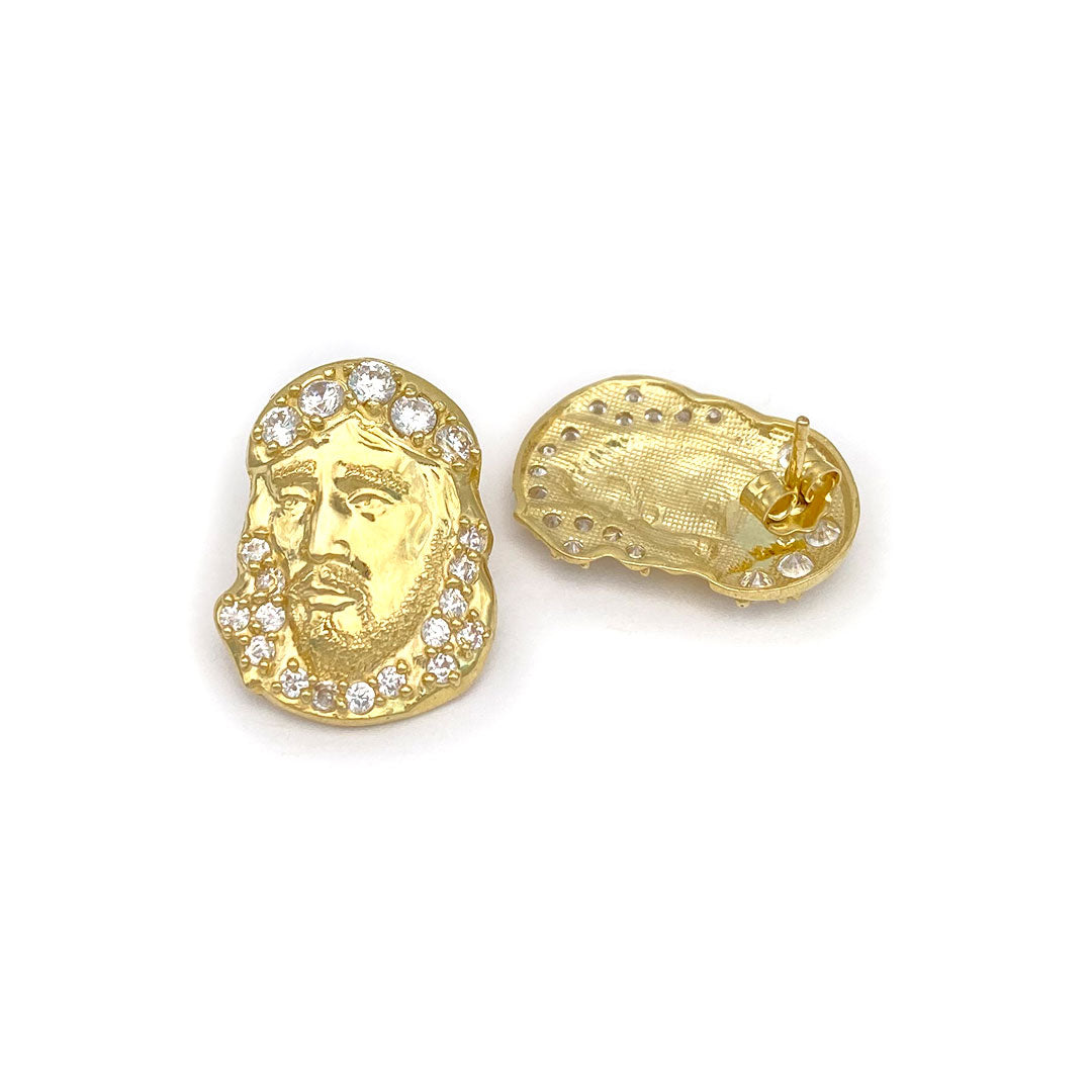 10k CZ Jesus Face Stud Earrings