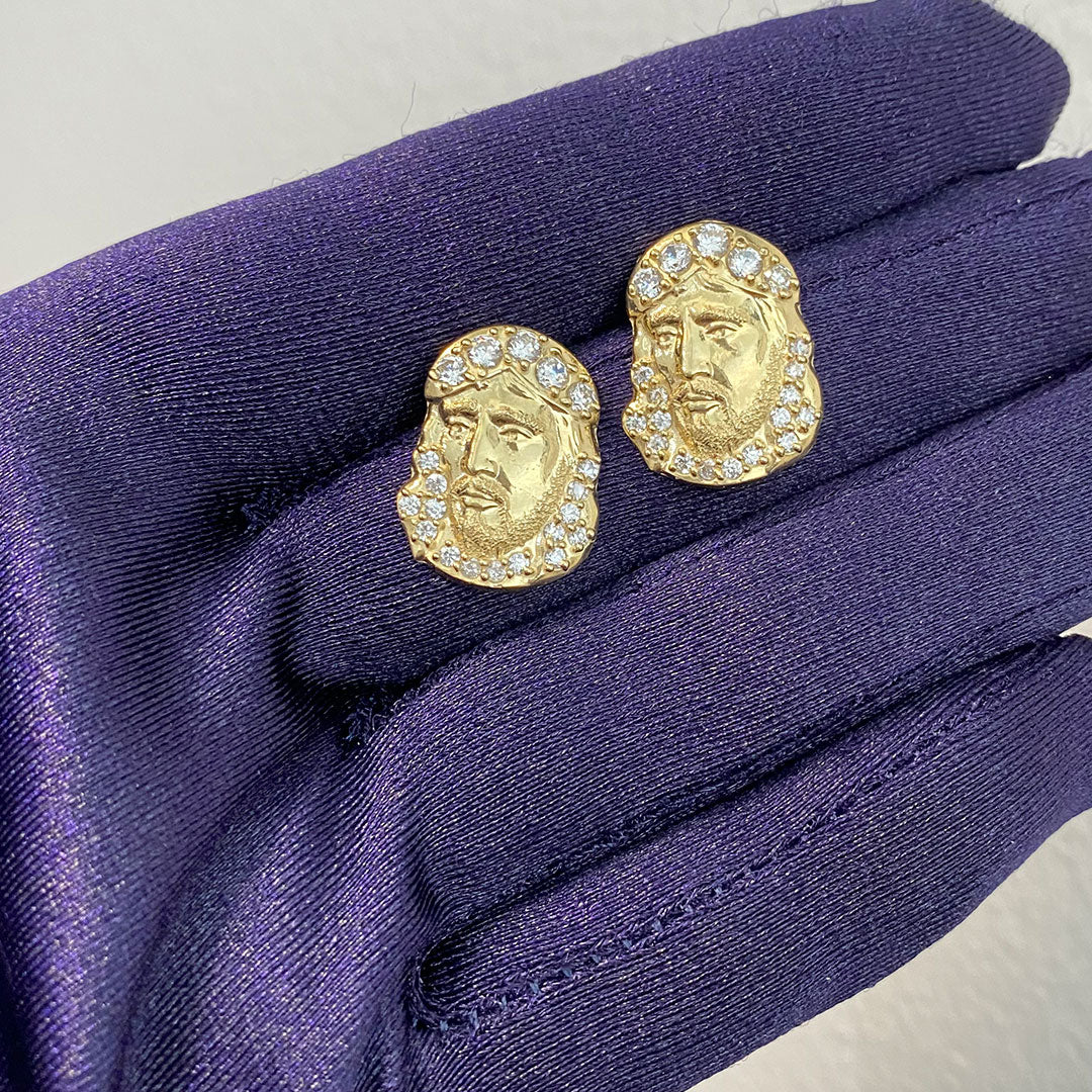 10k CZ Jesus Face Stud Earrings