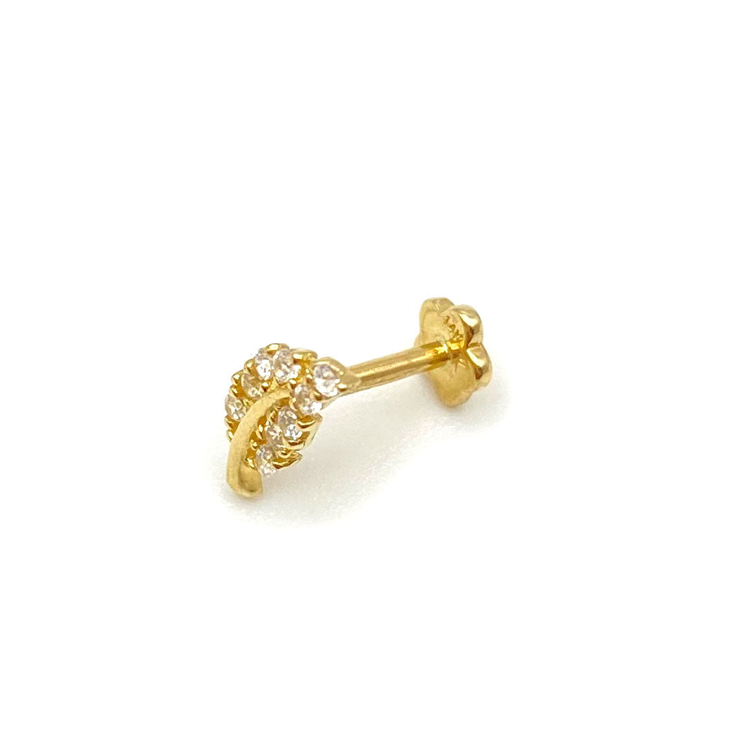 14k CZ Leaf Internal Threaded Stud