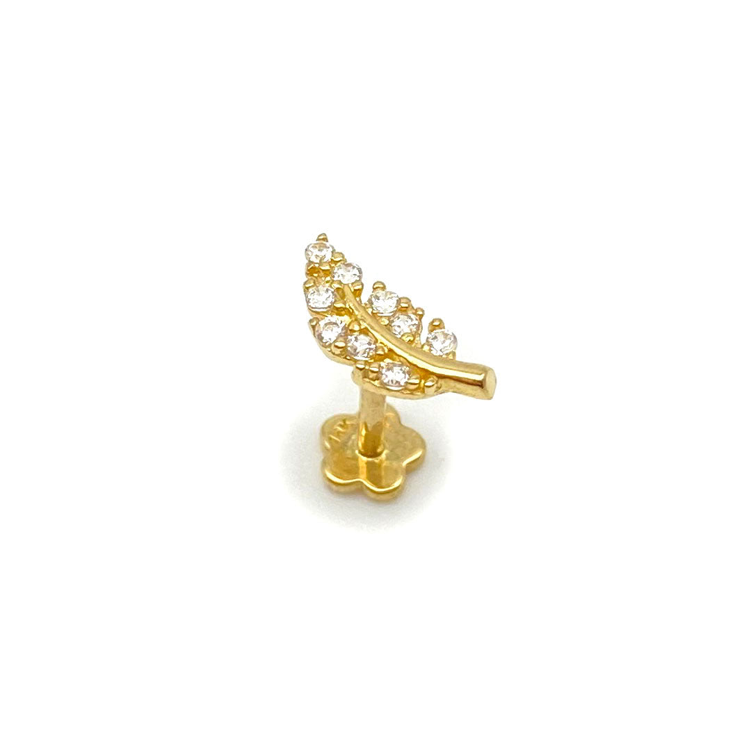 14k CZ Leaf Internal Threaded Stud