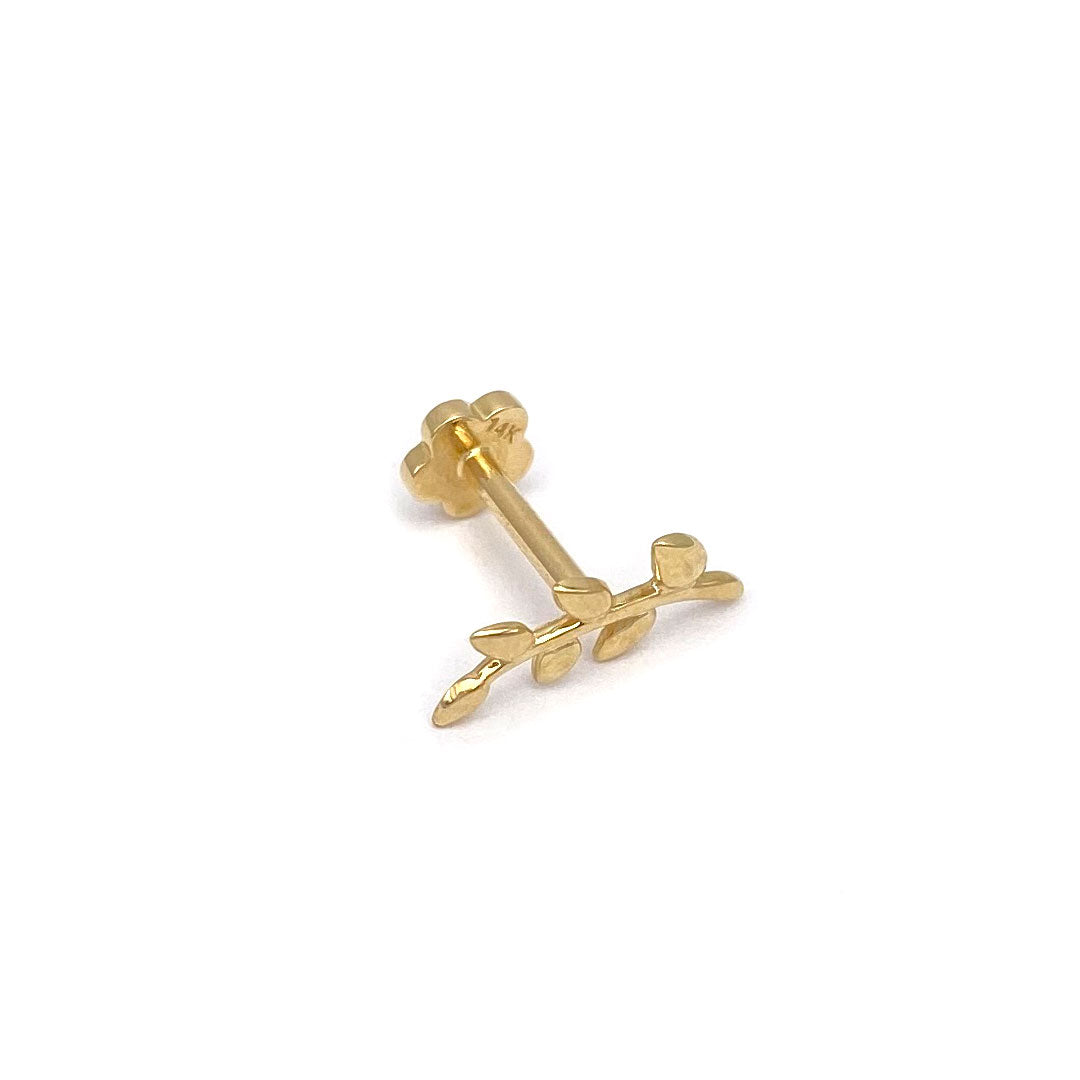 14k Leaf Stem Internal Threaded Stud