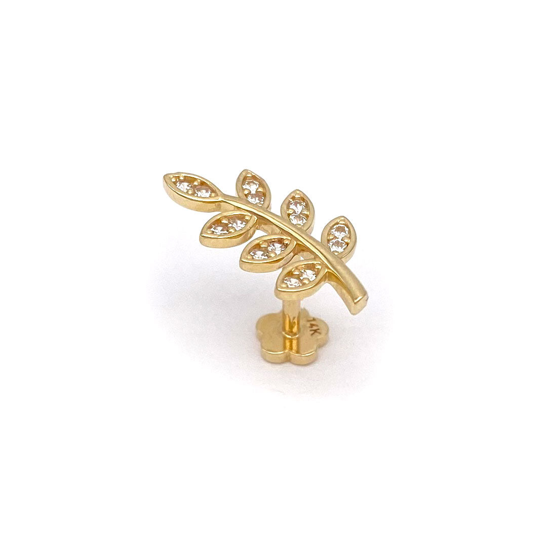 14k CZ Leaf Stem Internal Threaded Stud