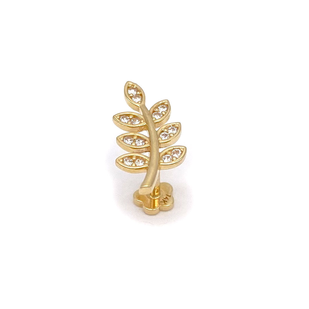 14k CZ Leaf Stem Internal Threaded Stud