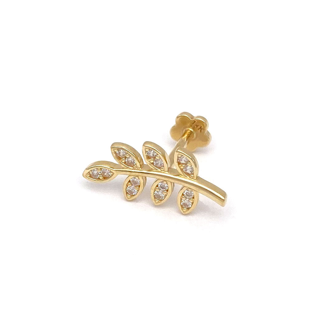 14k CZ Leaf Stem Internal Threaded Stud