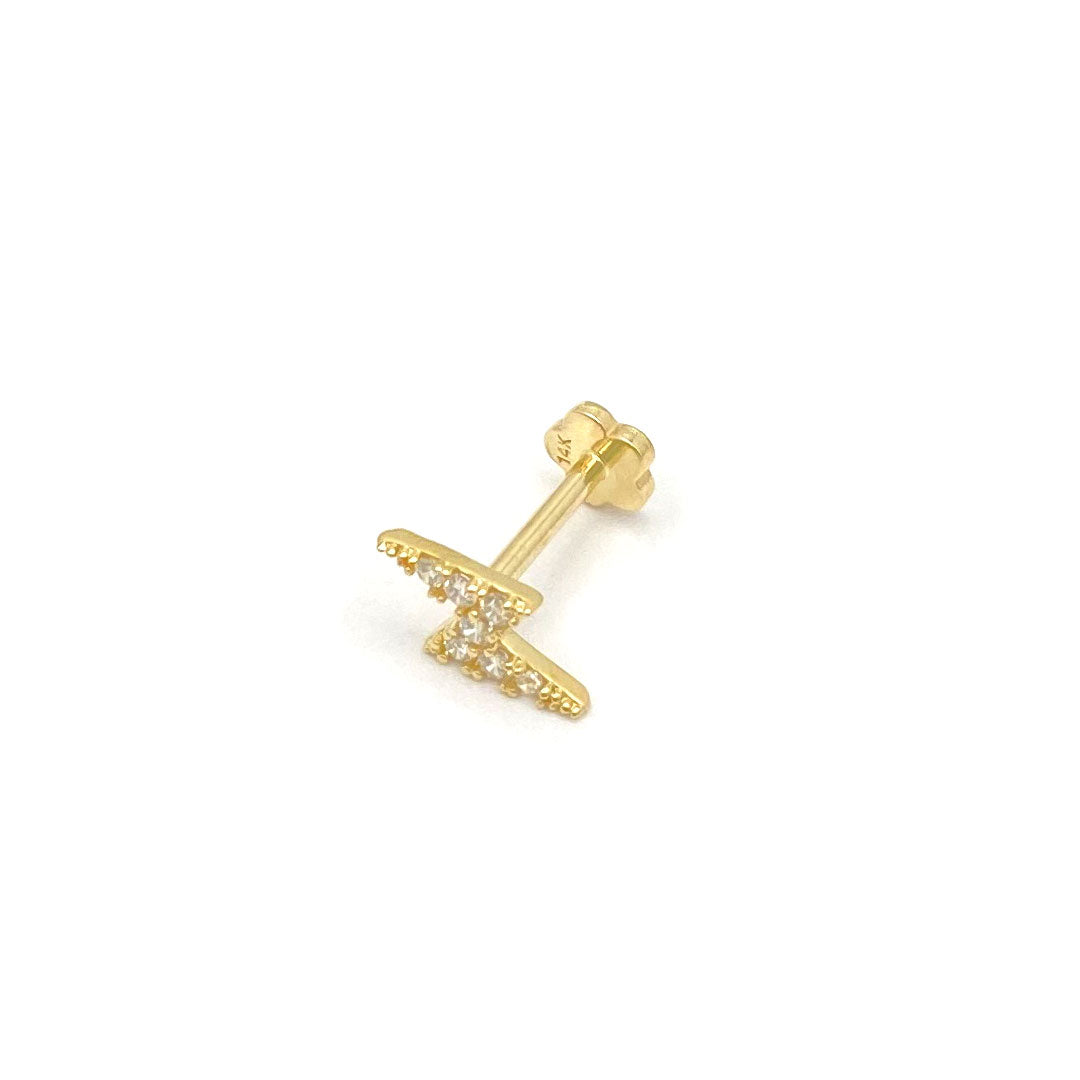 14k CZ Lightning Bolt Internal Threaded Stud