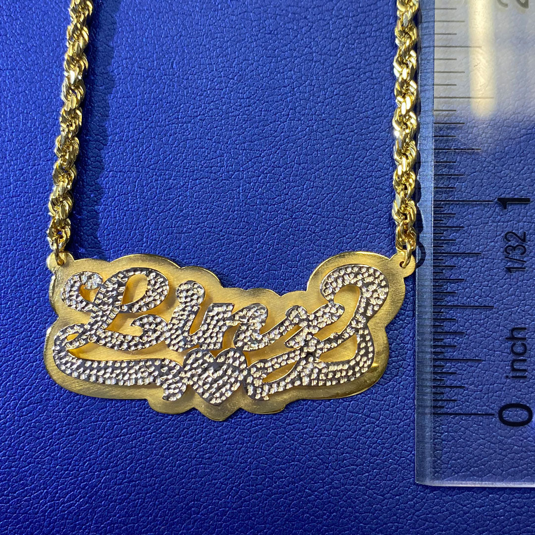 Personalized Cursive Solid Double Name Plate Pendant with Heart Underline