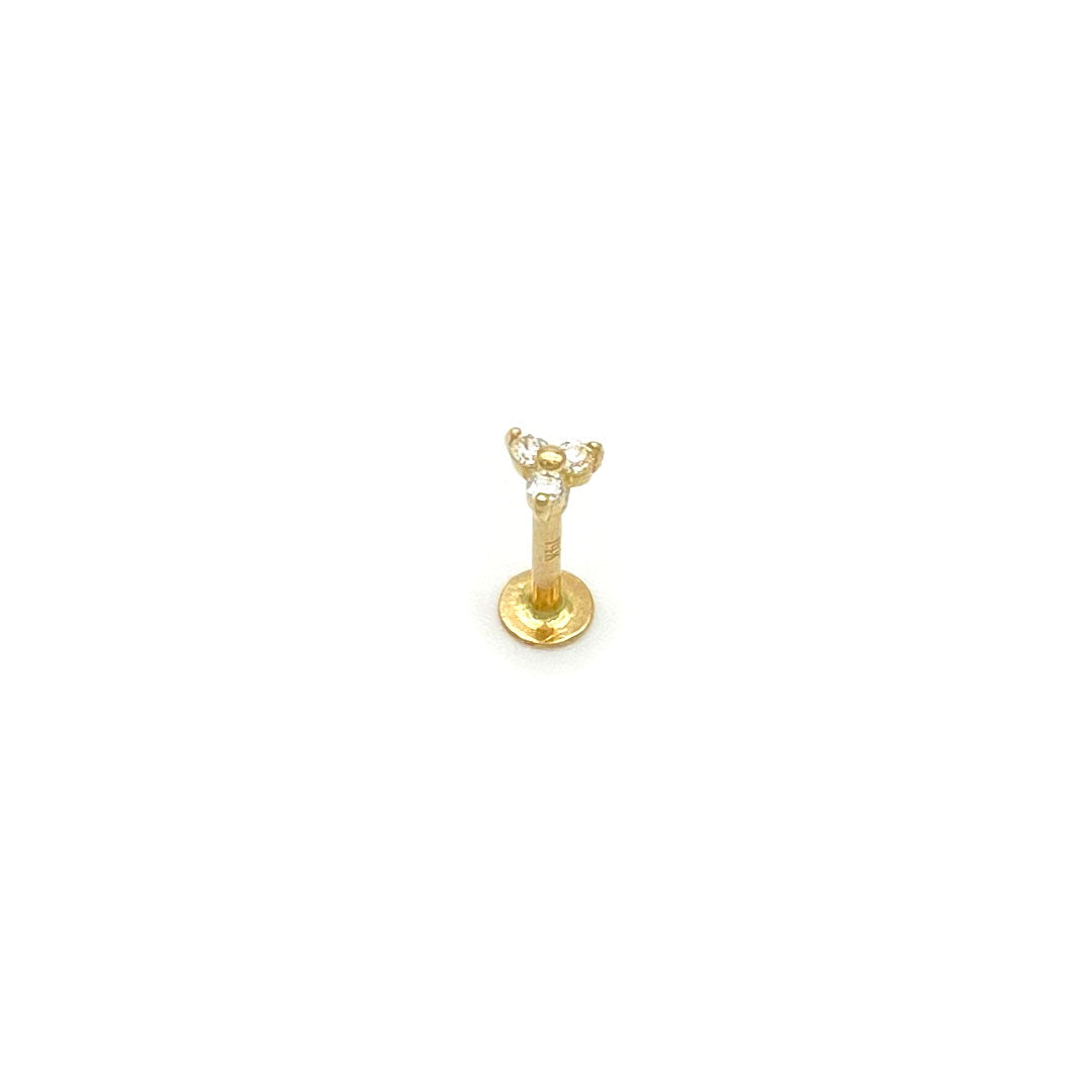 14k CZ Triple-stone Lip External Threaded Stud