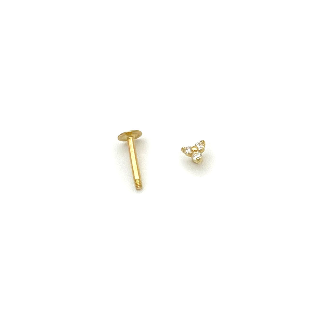 14k CZ Triple-stone Lip External Threaded Stud