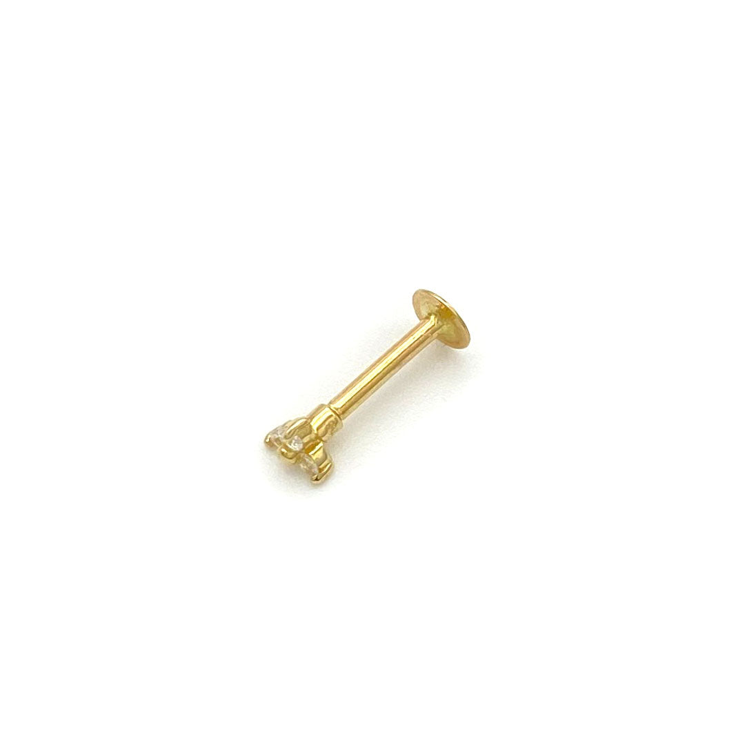 14k CZ Triple-stone Lip External Threaded Stud