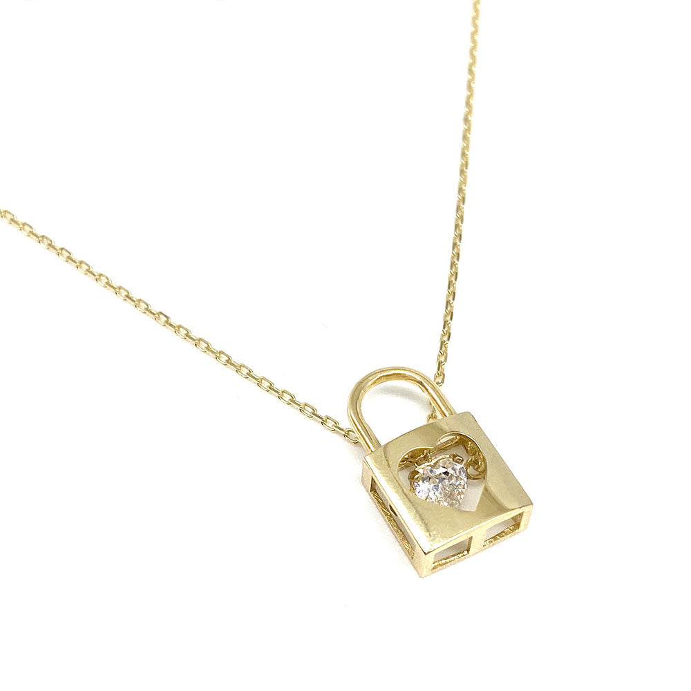 14k CZ Lock Dancing Stone Pendant with Chain