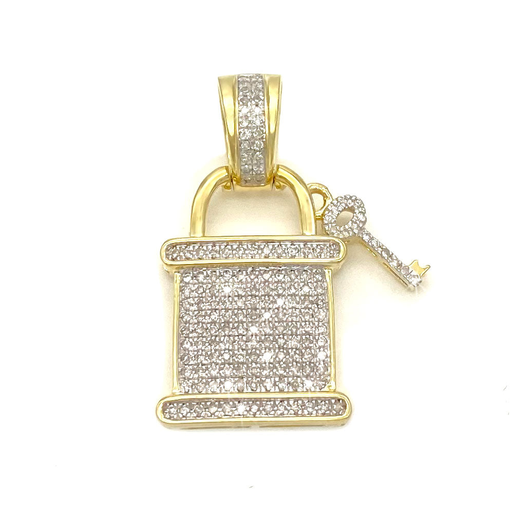 Diamond Lock & Key Pendant 10k Yellow Gold 0.42ct