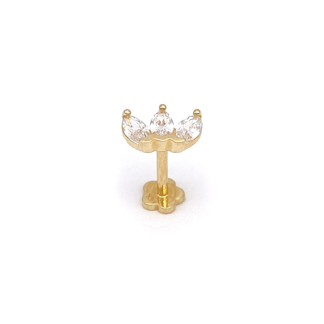 14k CZ Triple Lotus Petal Internal Threaded Stud