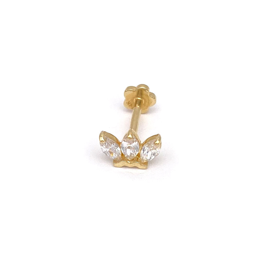 14k CZ Triple Lotus Petal Internal Threaded Stud