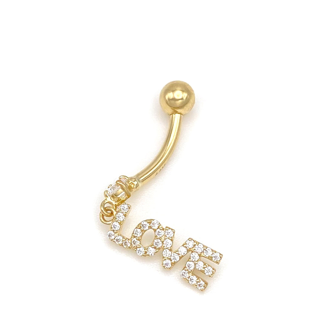 14k CZ LOVE Hanging Belly Ring