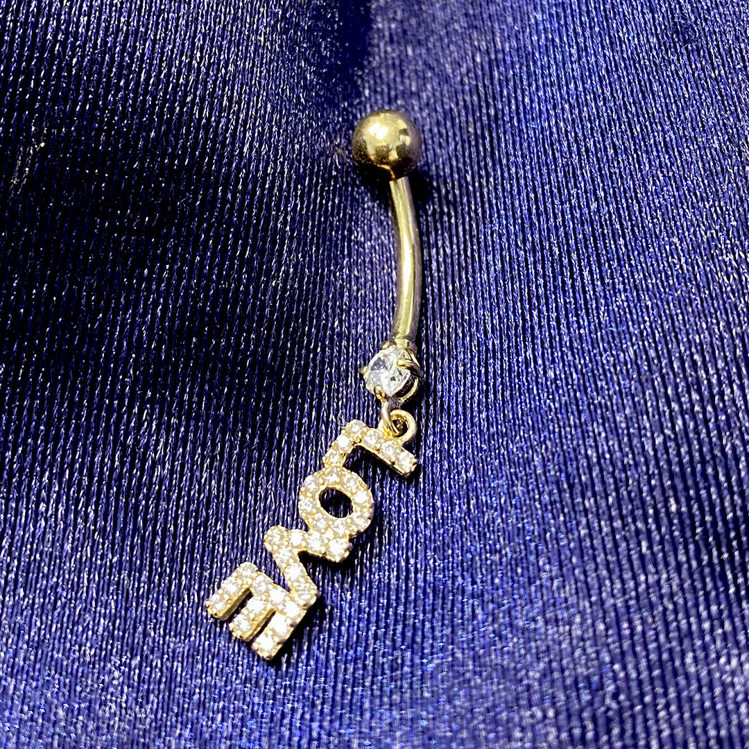 14k CZ LOVE Hanging Belly Ring