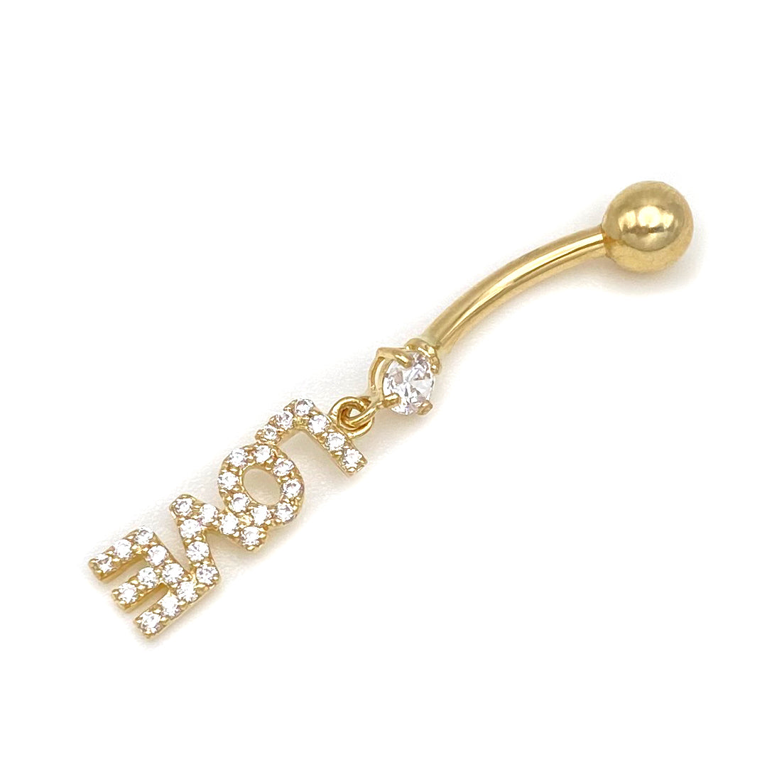 14k CZ LOVE Hanging Belly Ring