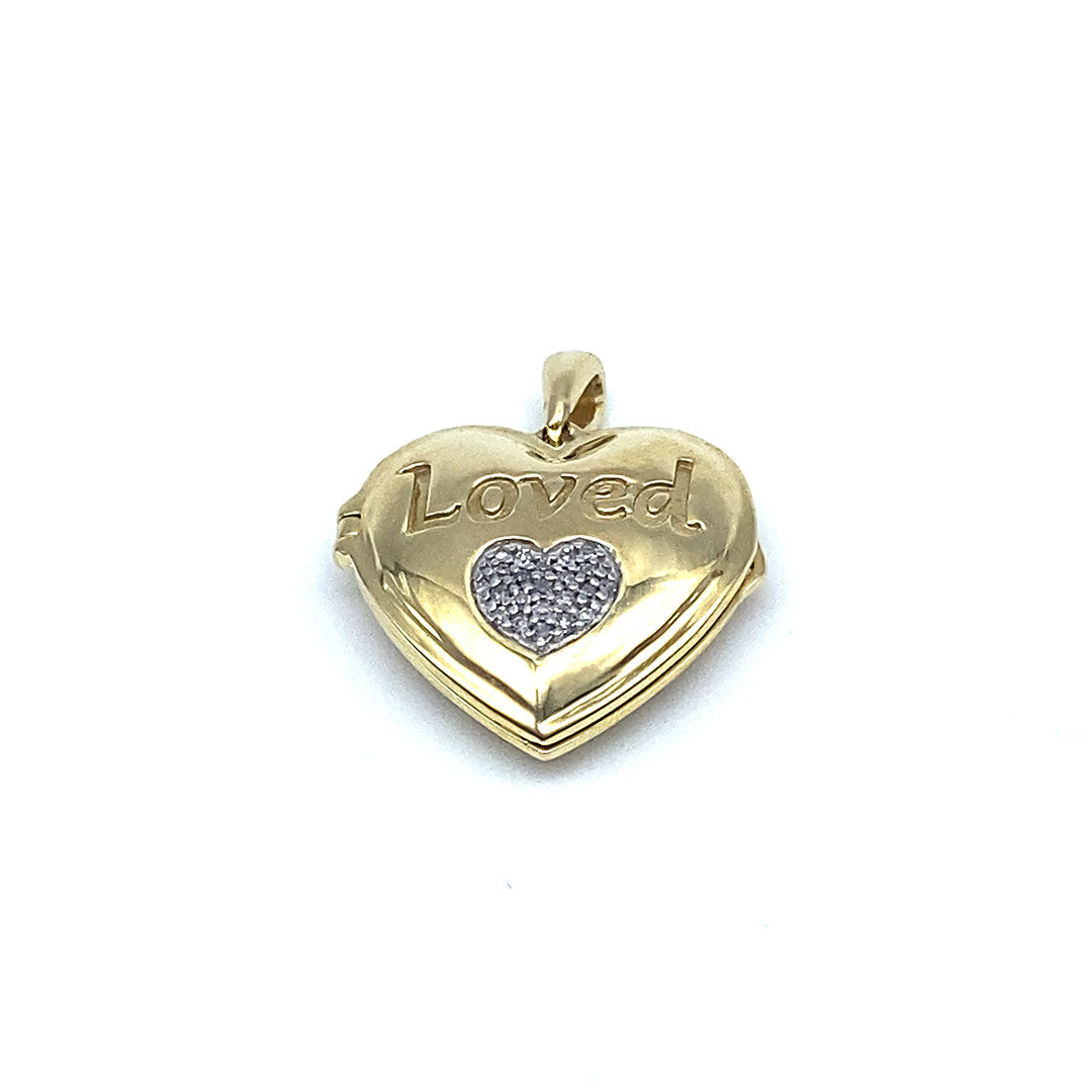 Diamond Loved Heart Locket Pendant 10k Yellow Gold 0.05ct