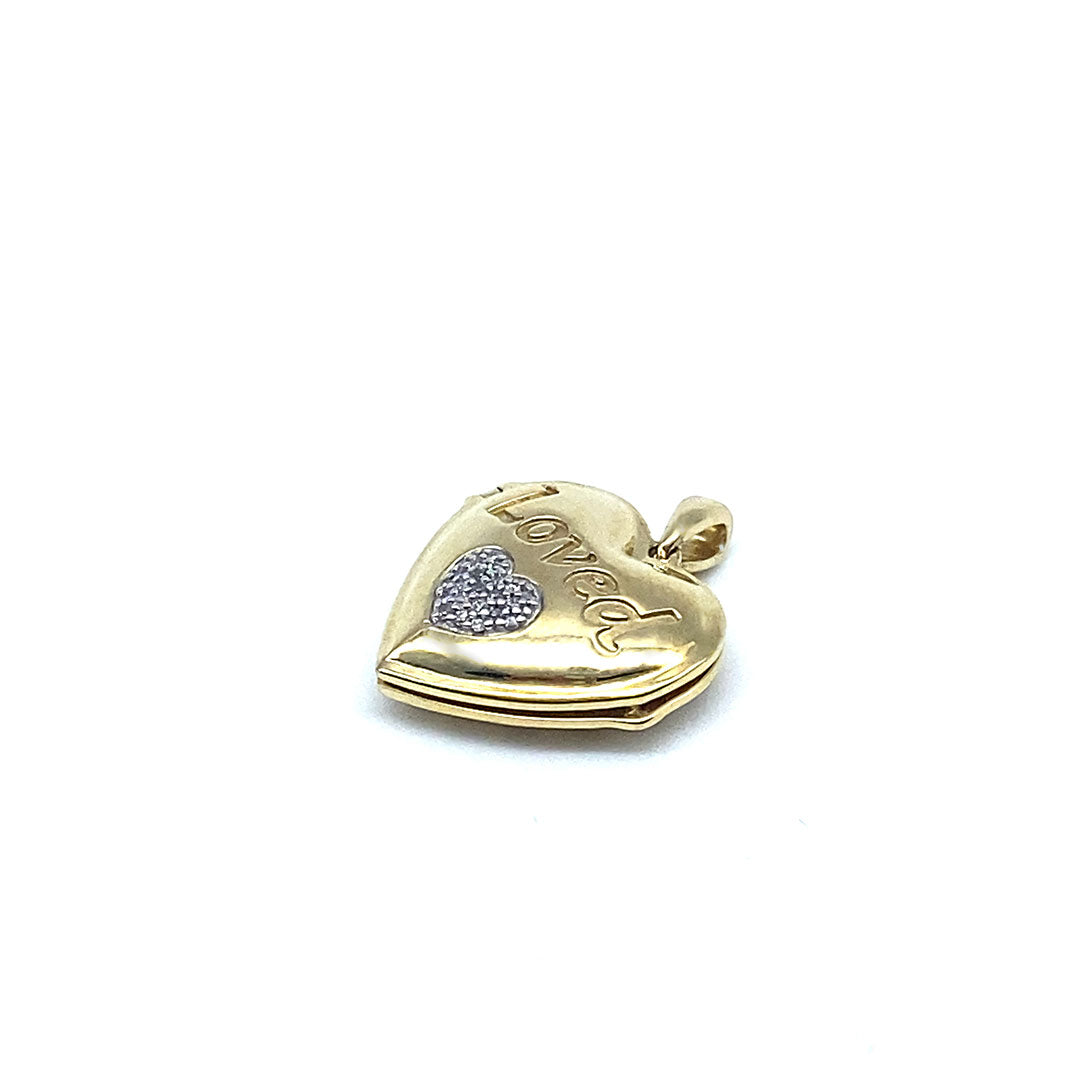 Diamond Loved Heart Locket Pendant 10k Yellow Gold 0.05ct