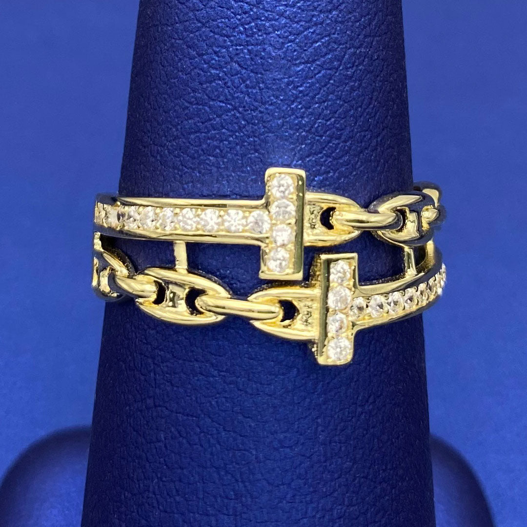 10k CZ Double Mariner Puff Cross Ring