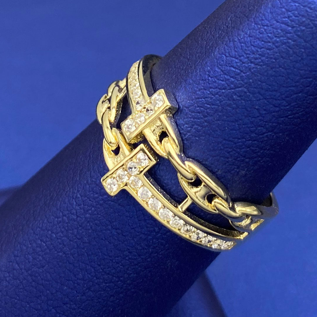 10k CZ Double Mariner Puff Cross Ring