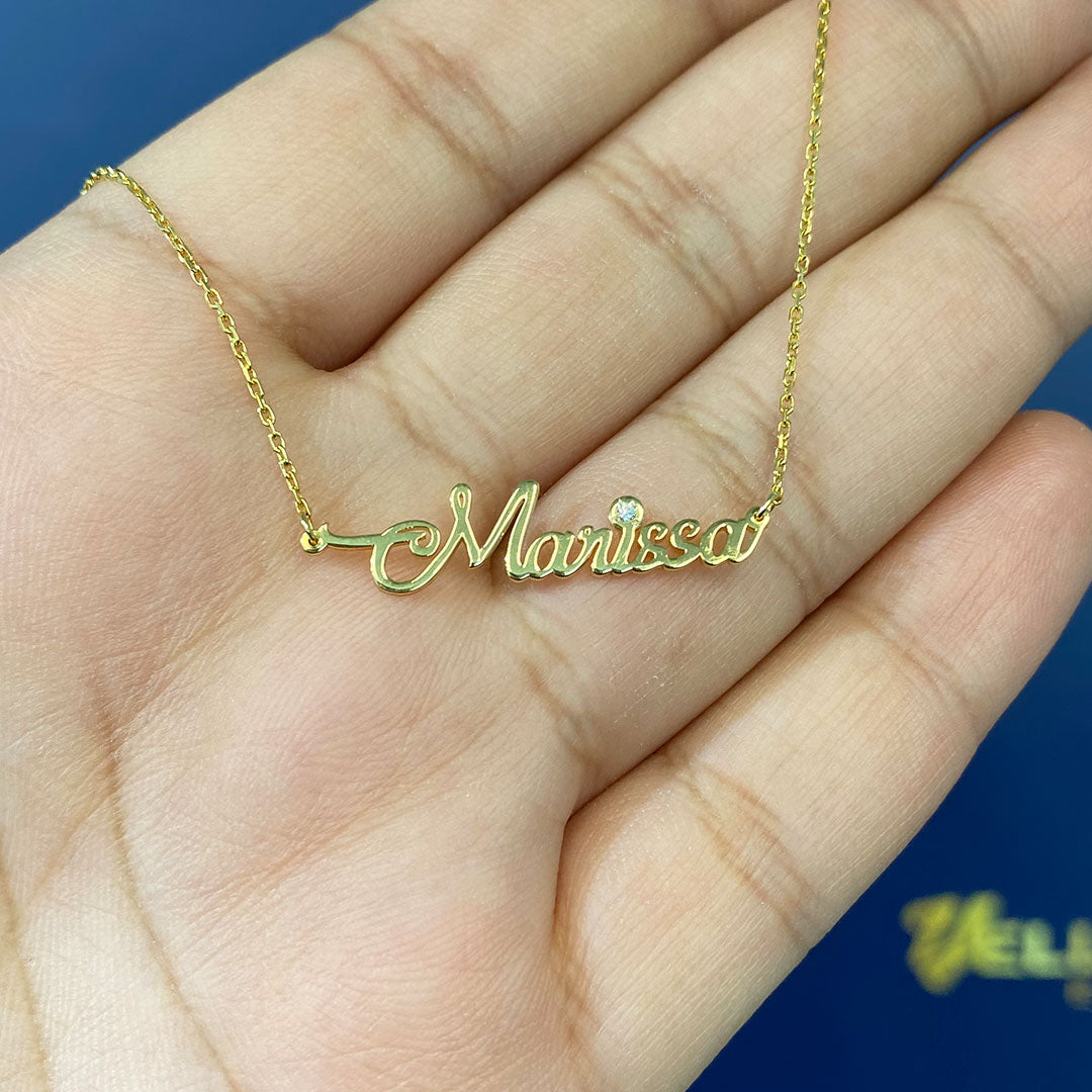 Personalized Mini Cursive Name Pendant with Genuine Diamond – Yellow ...