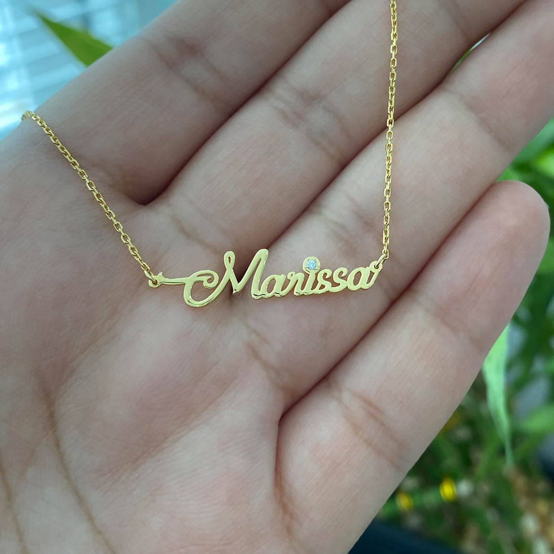 Personalized Mini Cursive Name Pendant with Genuine Diamond