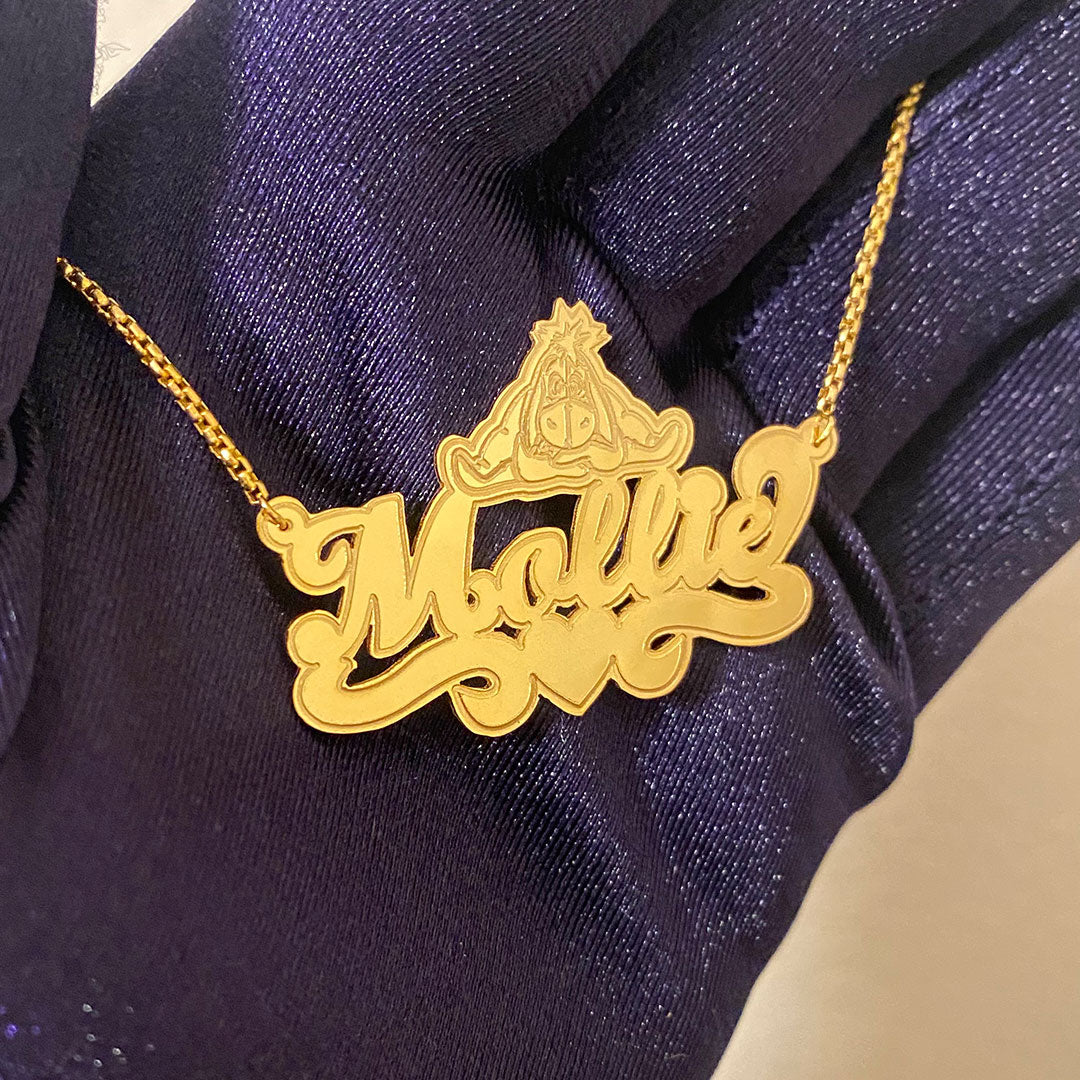 Personalized Cursive Name Plate Pendant with Heart Underline & Cartoon ...