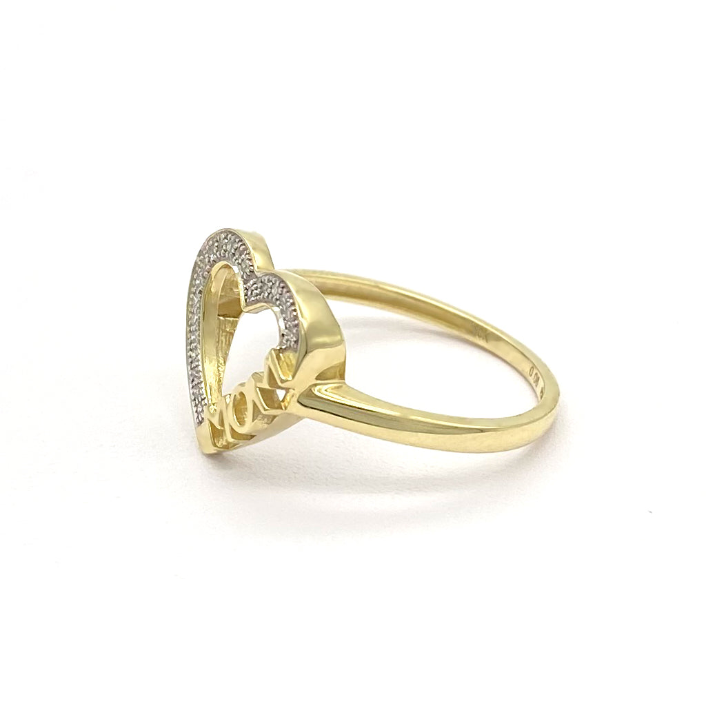 Diamond Heart MOM Ring 10k Yellow Gold 0.06ct