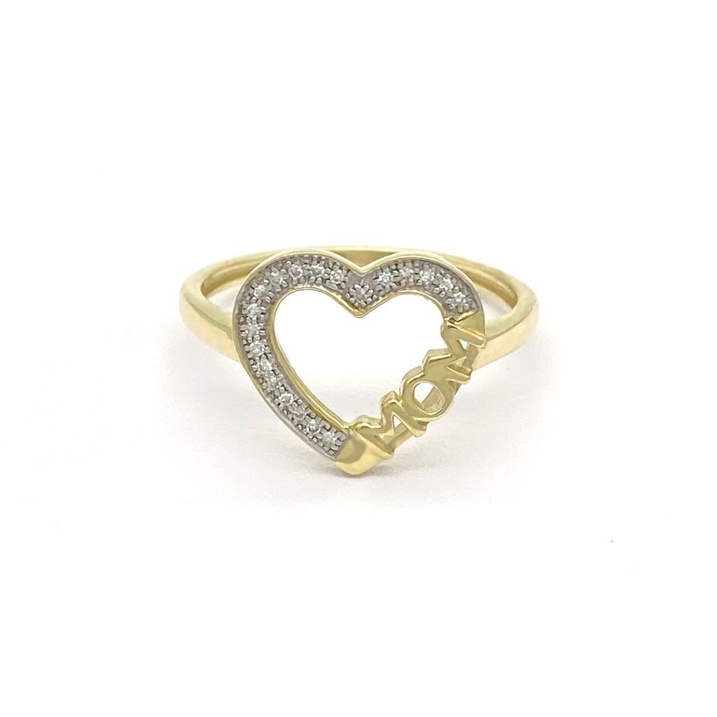 Diamond Heart MOM Ring 10k Yellow Gold 0.06ct