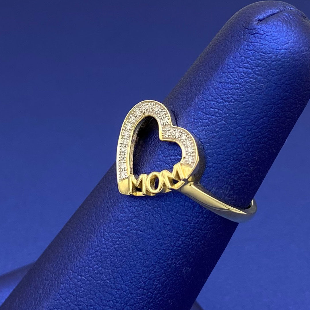 Diamond Heart MOM Ring 10k Yellow Gold 0.06ct