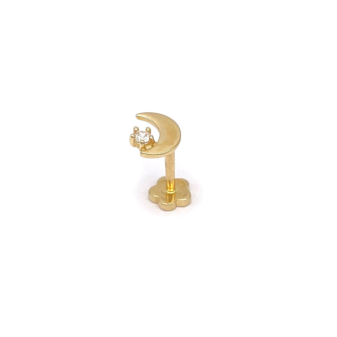 14k CZ Moon & Star Internal Threaded Stud