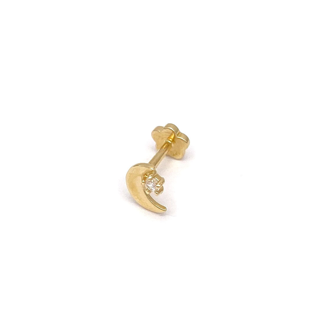 14k CZ Moon & Star Internal Threaded Stud