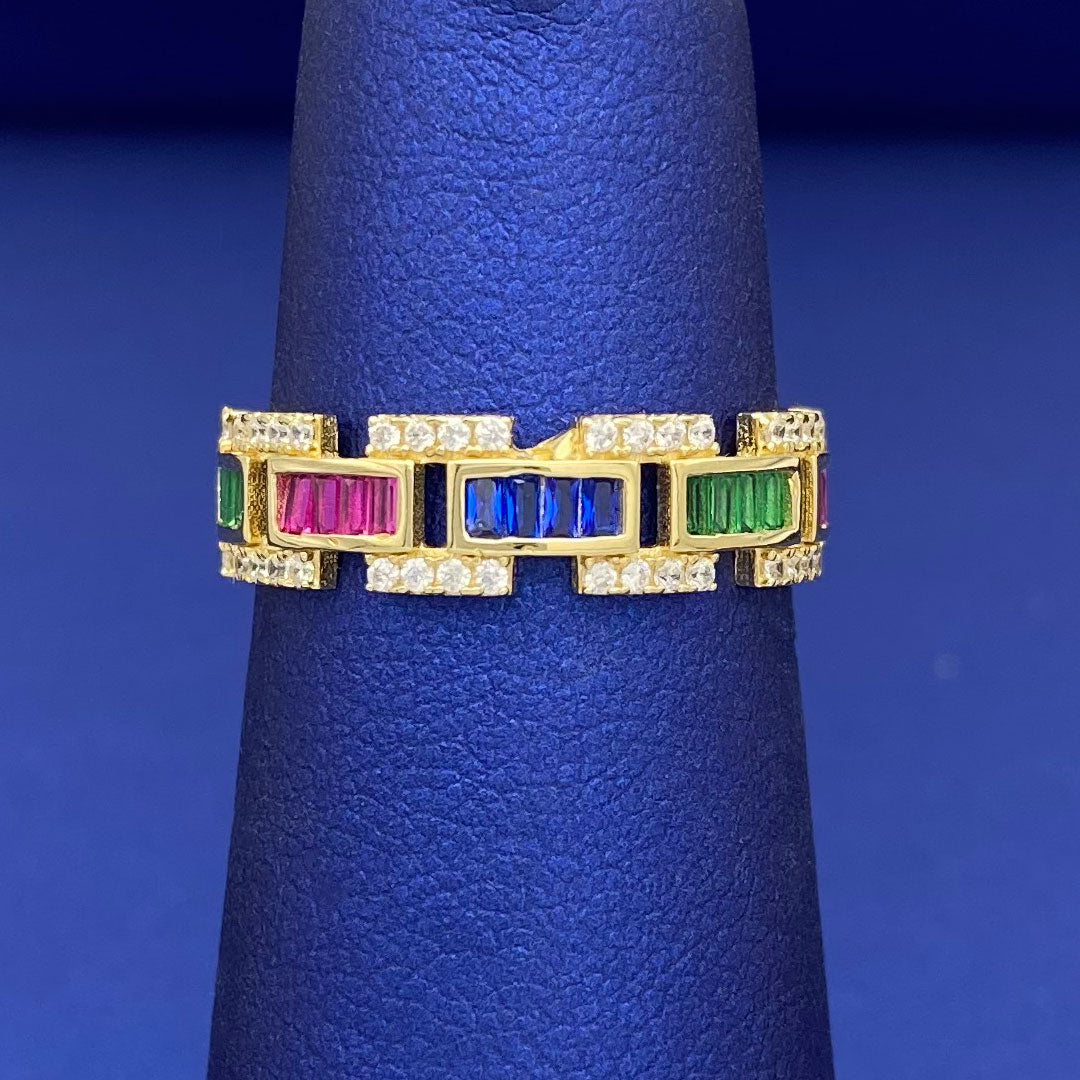 14k CZ Multi-color Baguette Ring
