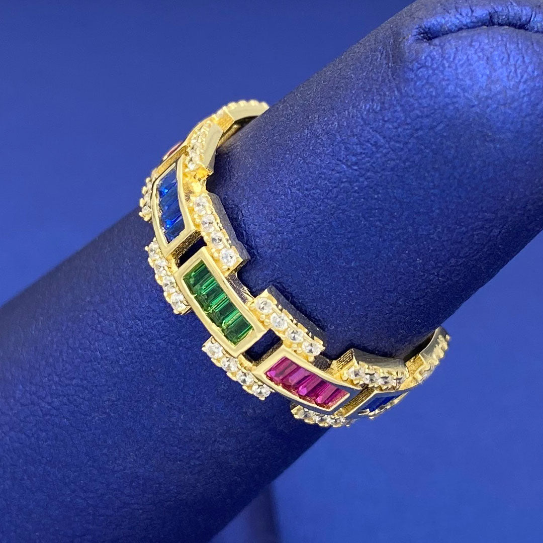 14k CZ Multi-color Baguette Ring