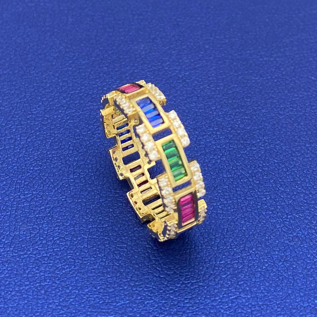 14k CZ Multi-color Baguette Ring