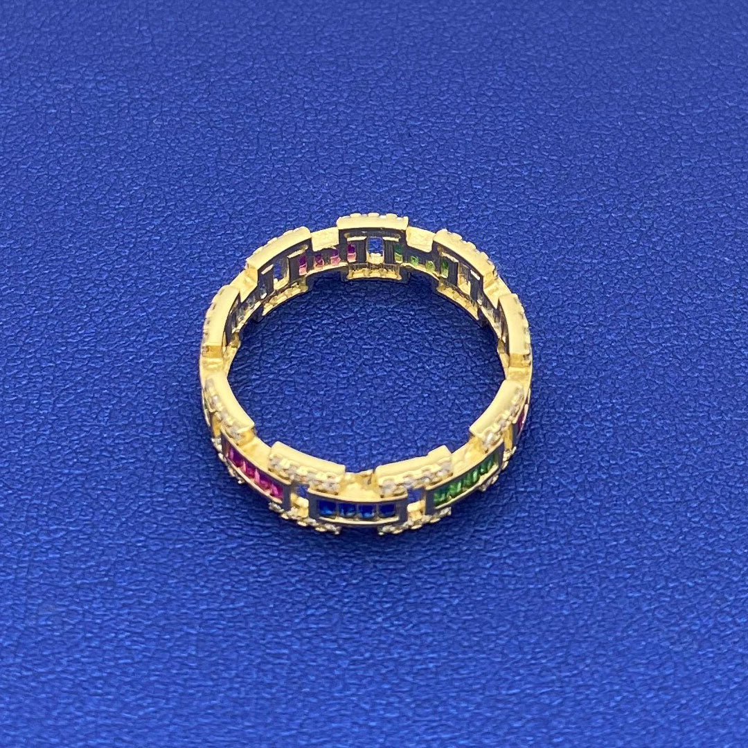 14k CZ Multi-color Baguette Ring