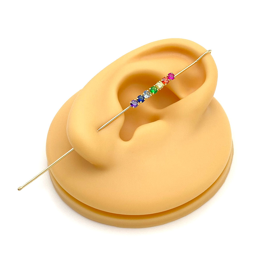 14k CZ Multicolor Rainbow Thread Ear Pin